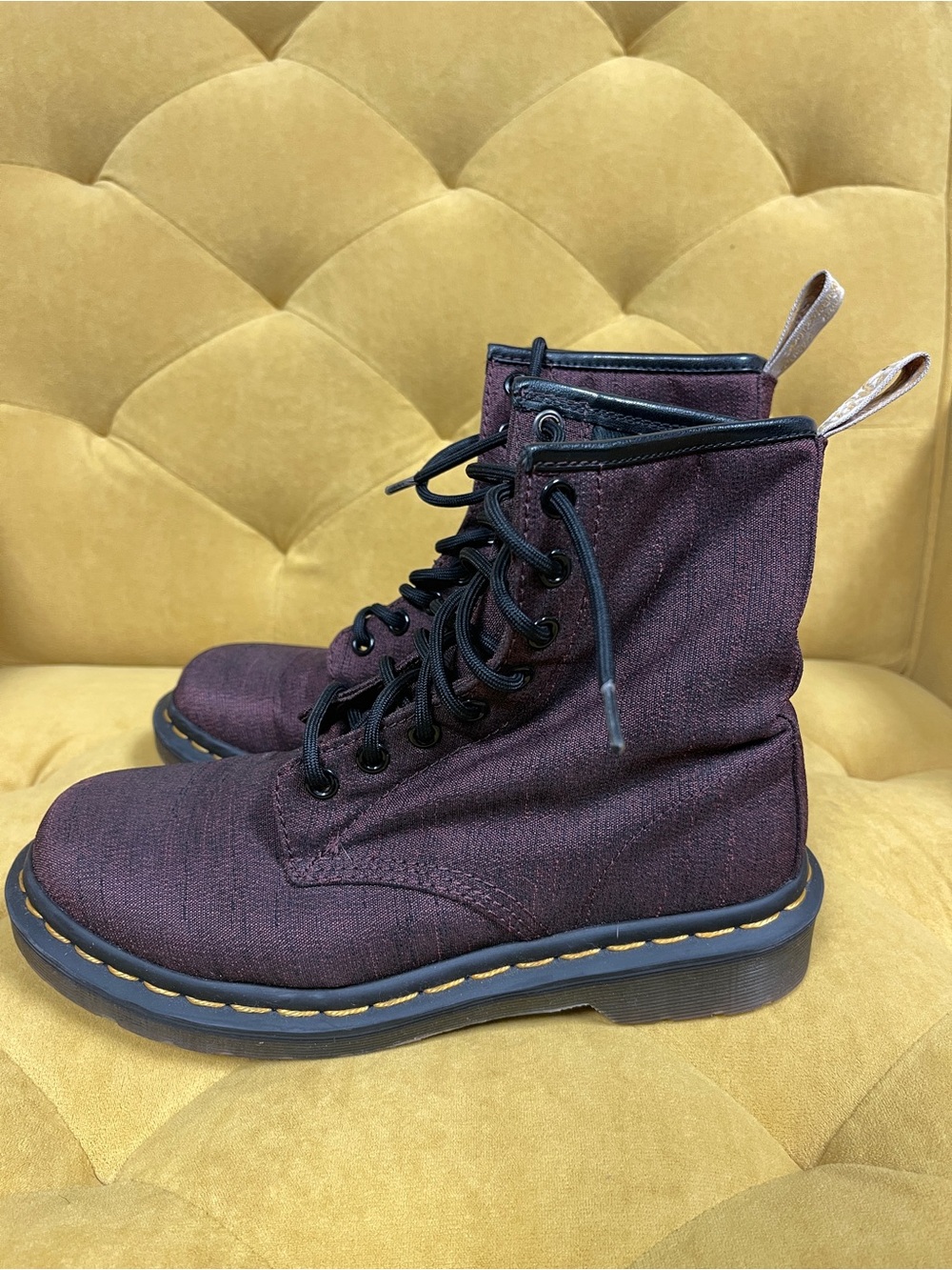 Dr. Martens Burgundy Lace-Up Textile Combat Boots